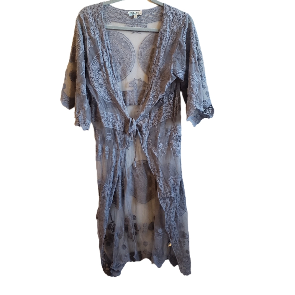 3/$25~ Embroidered Lace Boho Duster Kimono Wrap Gray   Size S